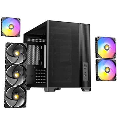 Antec FLUX M Mini Tower PC Case - Tempered Glass, Steel/Plastic, 6 PWM Fans, USB-C, Micro-ATX/ITX Compatibility
