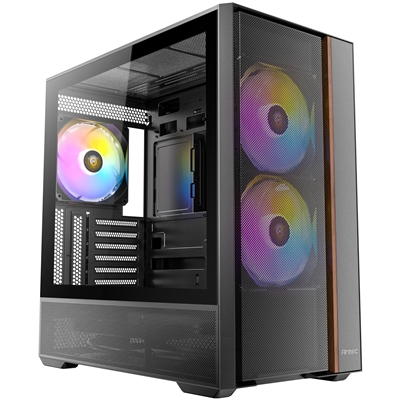 Antec FLUX Rear Mid Tower PC Case - Tempered Glass, Steel/Plastic/Wood, 5 PWM Fans, USB-C, ATX/Micro-ATX/ITX Compatibility
