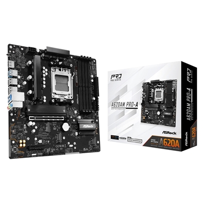 ASRock A620AM PRO-A AMD Socket AM5 Motherboard, 4x DDR5 Slots, 3x M.2 Socket, 2.5GbE LAN, 1x HDMI Port
