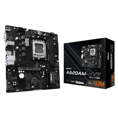 ASRock A620AM-HVS AMD AM5 Socket Motherboard, Micro-ATX, 2x DDR5 Slots, 2x M.2 Socket, GbE LAN, 1x D-Sub / 1x HDMI Port
