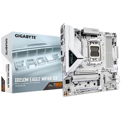 Gigabyte B850M Eagle WIFI6E ICE AMD AM5 Socket Motherboard, Micro ATX, 4x DDR5 Slots, 3x M.2 Sockets, Wi-Fi 6E, 2x DisplayPort / 1x HDMI Port
