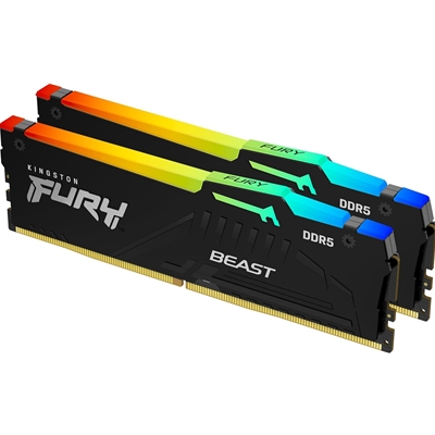 Kingston FURY Beast KF560C30BBEAK2-64 64GB (2x 32GB) DIMM System Memory, 6000MHz, DDR5, CL30, Black, RGB, Intel XMP, AMD EXPO
